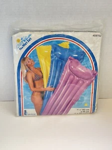 Vtg 1999 Intex The Wet Set Inflatable Pool Glossy Mat Float 72 x 27" Blue #59702 - Picture 1 of 3