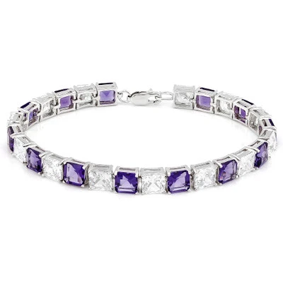 30 克拉 CREATED AMETHYST & C 白色 TOPAZ 925 纯银网球手链  — 第 1/2 张图片