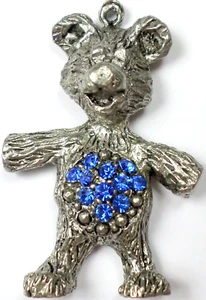Swarovski Crystal Sapphire Blue Rhinestones Teddy Bear Pendant Finding 34x22mm - Picture 1 of 9