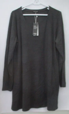 EILEEN FISHER EXCLUSIVE CHARCOAL GRAY SCOOP NECK L/S SLEEK WOOL JERSEY TOP -NWT - Image 1 of 4