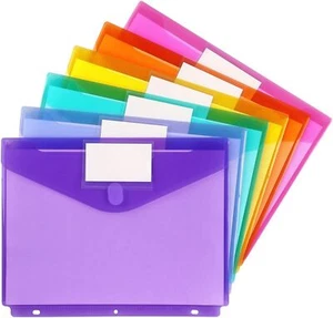 6 Pack 3 Ring Binder Pockets, Clear Snap Button Folders, Letter Size with Pouch - Picture 1 of 2