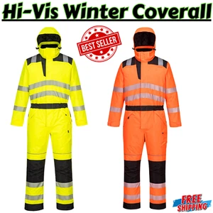PORTWEST Hi-Vis Winter Coverall Waterproof Knee Pad Pocket Quilted Safety Work - Picture 1 of 15