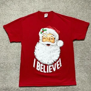 I Believe Santa Shirt Adult Large Red Fruit of the Loom Tag Mens - Picture 1 of 7