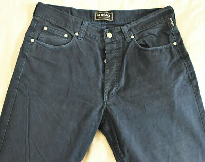 Pantalon toile bleue marine Versace Taille W36 100% coton Fabriqué en Italie - Photo 1/4