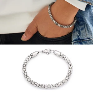 Bracciale da Uomo in Acciaio Inox Catena Braccialetto con Maglia - Foto 1 di 9