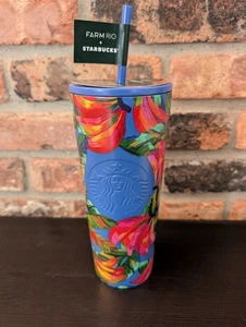Starbucks x Farm Rio Limited Edition 24 oz Cold Cup Blue & Red Bananas + Straw - Picture 1 of 6