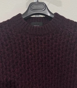 Prada Mens Thick Woven Crewneck Sweater - Wool / Cashmere 50 (40 US) Maroon - Picture 1 of 14