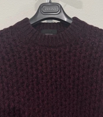 Prada Mens Thick Woven Crewneck Sweater - Wool / Cashmere 50 (40 US) Maroon - Image 1 of 4