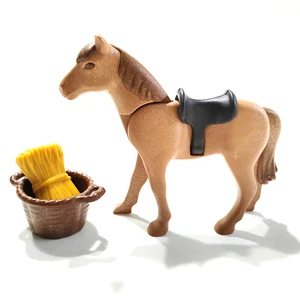 Playmobil Black Horse Saddle Hay Basket Animal Ranch Stable A19 - Picture 1 of 1