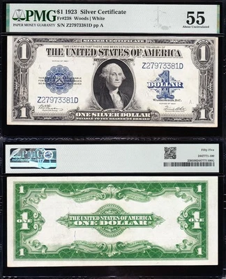 Awesome Crisp HIGH GRADE 1923 $1 Silver Certificate! PMG 55! FREE SHIP! 73381D - Image 1 of 3
