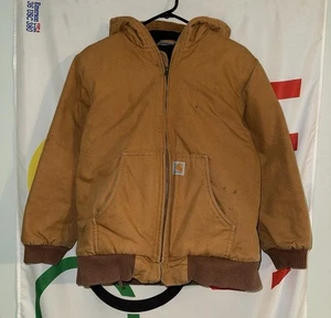 Carhartt Jacket Youth Large Brown Full Zip Brown Workwear Distressed Canvas - Picture 1 of 13