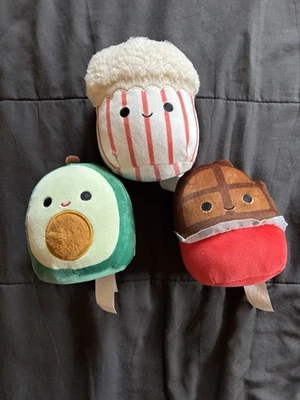 Squishmallows Lot Of 3 5 Inch Chocolate Bar  Austin Avocado  Kelly Popcorn Mini - Image 1 of 4