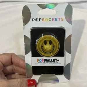 PopSockets PopWallet Phone Grip Stand Wallet Classic Black Smiley Face - Photo 1 sur 6