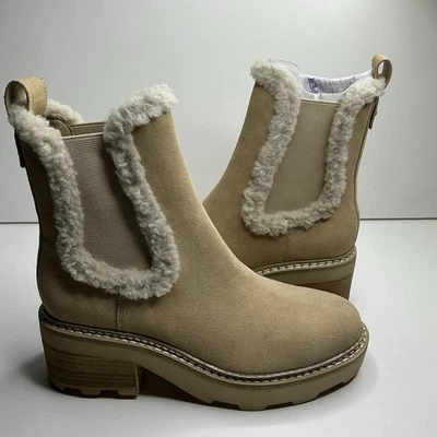 Calvin Klein Anissa Boots Women's Light Natural Suede Block Heel Chelsea 7M New - Image 1 of 4