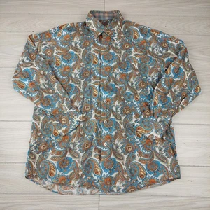 Alan Flusser Hemd Herren Medium Paisley Blumen Button Down Flip Manschette Hippie - Bild 1 von 9