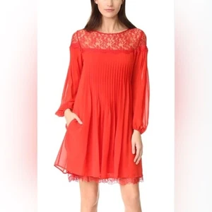 The Kooples Red Pleated Lace Yoke Dress Size Small - Picture 1 of 4