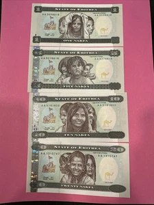 Eritrea 1 5 10 20 Nakfa (4-teiliges Set), 1997 P-1/2/3/4 Erstausgabe unc - Bild 1 von 2