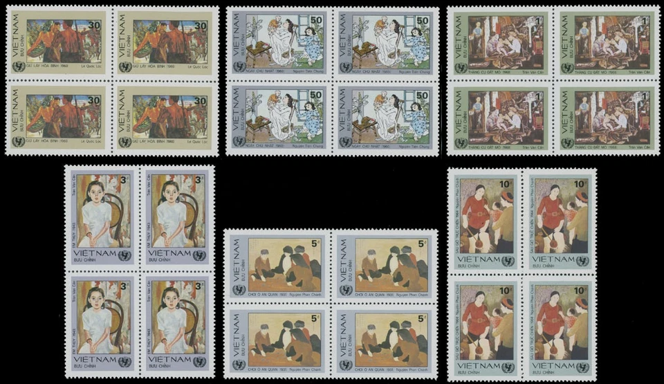 1984, VIETNAM, UNICEF, PINTURAS, JUEGO DE 6 EN BLOQUES DE 4, NH, SC. #1456-61 Foto 1 de 1