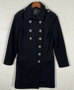 Joe's Jeans Pea Coat Women Small Black Long Solid Buttons Wool Cashmere Viscose - Picture 1 of 18