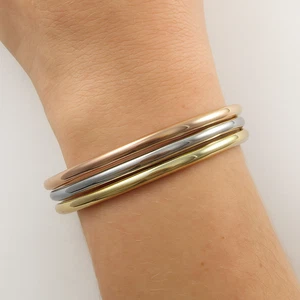 Solid Brass Bangle Set 65mm - 4mm Gold Rose Rhodium Plated Non Hollow Jewelry - Picture 1 of 7