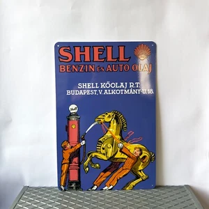 Vintage Shell Gasoline Sign - BENZIN ES AUTO OLAJ – XL Sign - 24"x16"(60x40 cm) - Picture 1 of 14