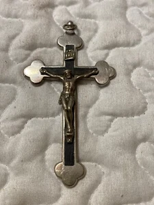 Vtg/atq 4.25”Reliquary Pectoral Cross/Crucifix Black Ebony Wood Inlay Germany. - Picture 1 of 5