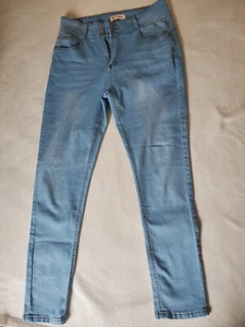 Red Bottoms Jeans Ladies Light Blue Tapered Leg High Waist 3 Button Flat Sz 14 - Picture 1 of 7