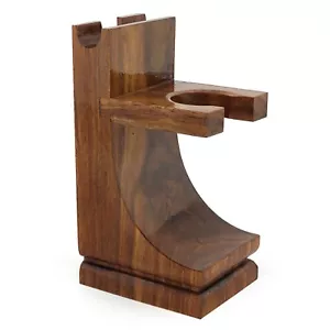 Soporte de seguridad para afeitar para hombres cerdas de tejón soporte de cepillo madera acabado nogal - Imagen 1 de 14