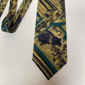 Stefano Milano Silk Tie GOLD GREEN Necktie Italy B7 - Picture 1 of 7