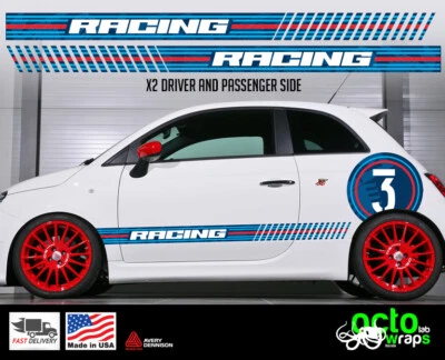 Ajuste Fiat 500 Abarth Sport Martini Racing puertas calcomanía lateral pegatina rayas ruedas Foto 1 de 4