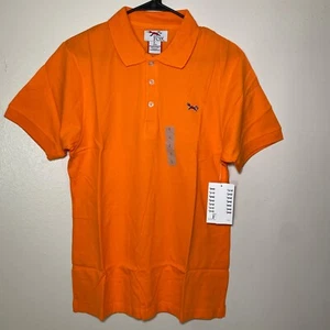 Retro Fox Polo Shirt Adult L Slim Fit Orange 100% Cotton Golf NWT - Picture 1 of 16