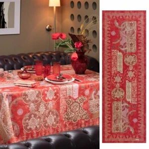 BEAUVILLE, RIALTO RED, FRENCH SATIN COTTON TABLE RUNNER 20" X 59", NEW - Picture 1 of 4