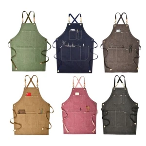 Summer Canvas Work Apron Denim Version Hairdressing Hairdresser Floral Barista - Picture 1 of 18