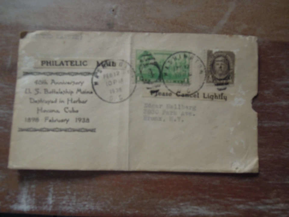 Commemorative  40th Anniversary  US Battleship Maine Philatelic Mail (1938) - Image 1 of 1