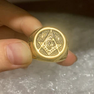Herren Freimaurer Freimaurerei vergoldet Edelstahl Freimaurer Symbol Ring - Bild 1 von 6