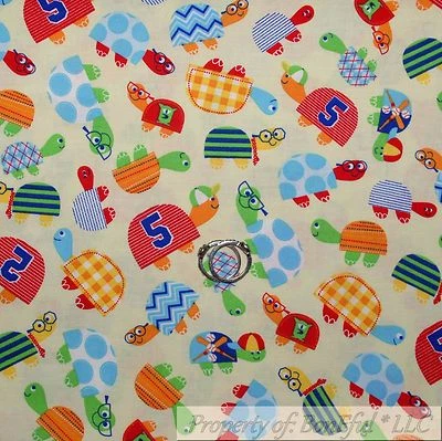 BonEful Fabric Cotton Quilt Yellow Red Blue Green TURTLE Calico Dot Baby L SCRAP - Image 1 of 4