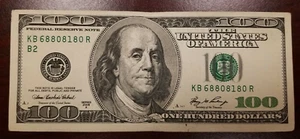 Serie 2006 A ~ USA Hundert Dollar Schein 100 Dollar ~ New York ~ KB 68808180 R - Bild 1 von 4
