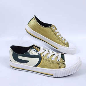 Green Bay Packers FOCO Team GameDay Tailgating Shoes Women's Size 7 Gold Glitter - Picture 1 of 10