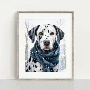 Impresión de bufanda dálmata en invierno, pintura en acuarela, retrato de mascotas - Imagen 1 de 10