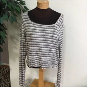 SO long sleeve square neck tee Woman’s Juniors size 1X striped ribbed - Picture 1 of 12