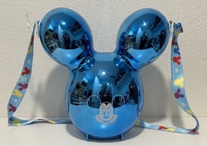 Disney Parks Mickey Mouse Balloon Popcorn Bucket Blue Shiny Metallic GUC - Picture 1 of 11