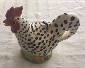 Brocca teiera gallo ceramica Wang's International alta 8" nero bianco speck - Foto 1 di 8