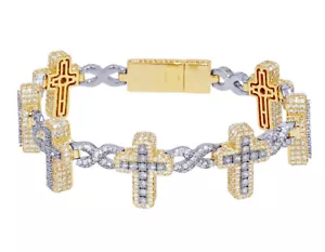 Men's Cross Link 14 2/5CT Real Diamond Bracelet 10k Yellow/White Gold 8.5" - Picture 1 of 5