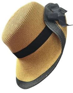 Nine West Straw Sun Hat Floppy Wide Brim Black Bow Beach Pool O/S - Picture 1 of 8