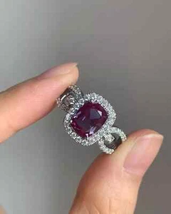 Fede Nuziale 4,40 Ct Cuscino Naturale Rubino Rosso Diamante Oro Bianco Massiccio 14K Taglia TUTTA - Foto 1 di 8