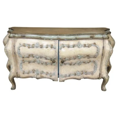 Fantástica pintura decorada italiana bomba rococó aparador buffet gavetas ajustadas - Imagem 1 de 4