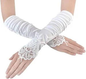 Women's Fingerless Long White Elegant Stretch Gloves Bridal Wedding Opera Party - Picture 1 of 1