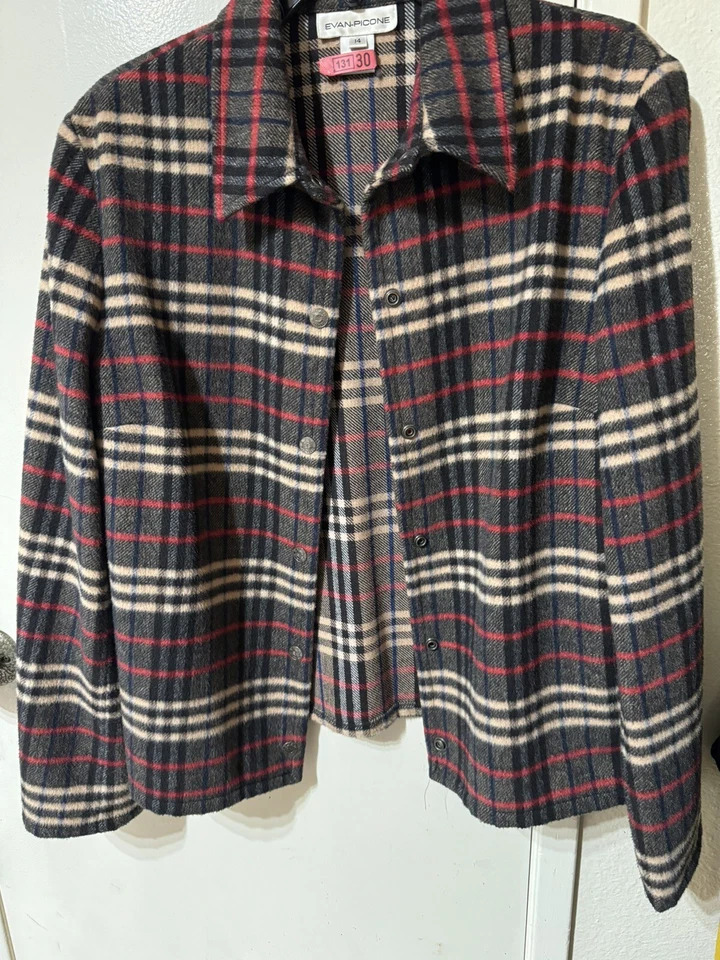 Chaqueta de lana a cuadros Evan Picone vintage: roja, beige, negra para mujer talla 14 frontal a presión Foto 1 de 4