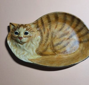 Vintage Lacquered Cat plate Ginger Kitty 6" - Picture 1 of 6