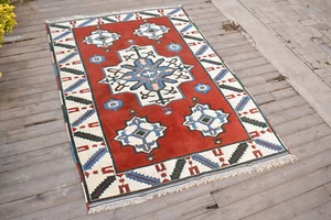 Turkish Rug 51''x69'' Handwoven Kars Carpet 130x176cm Wool Rug Modern Design Rug - Picture 1 of 11